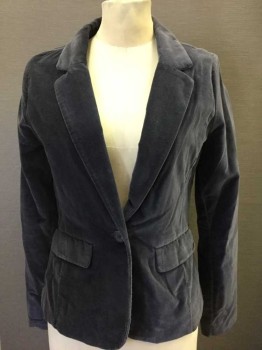 Womens, Blazer, FRENCHI, Gray, Cotton, Polyester, Solid, M, Velvet, Single Breasted, Notched Lapel, 1 Button, 2 Pockets, Dark Gray Poly Satin Lining