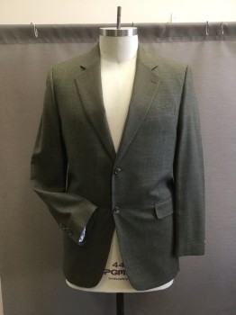 Mens, Sportcoat/Blazer, MICHAEL RYAN, Olive Green, Forest Green, Brown, Wool, Viscose, Houndstooth, 42L, 2 Button Single Breasted, Notched Lapel, 2 Pockets with Flaps, 1 Welt Pocket