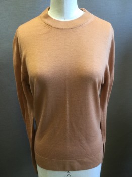 SUNSPEL, Terracotta Brown, Cotton, Solid, Crew Neck, Long Sleeves,