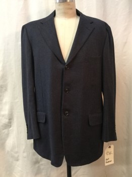 HOLT RENFREW, Blue, Brown, Navy Blue, Wool, Cashmere, Heathered, Herringbone, Heather Blue & Brown. Navy Herringbone, Notched Lapel, Collar Attached, 3 Buttons,  3 Pockets,