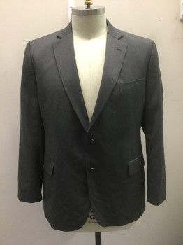 STAFFORD, Gray, Wool, Polyester, Solid, Single Breasted, Notched Lapel, 2 Buttons, 3 Pockets, Solid Gray Lining