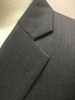 STAFFORD, Gray, Wool, Polyester, Solid, Single Breasted, Notched Lapel, 2 Buttons, 3 Pockets, Solid Gray Lining