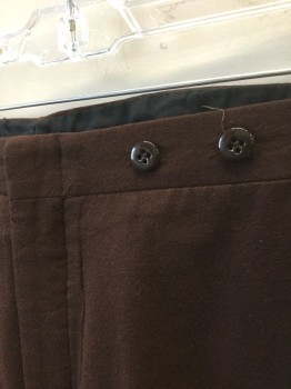 N/L MTO, Brown, Wool, Solid, Flat Front, Button Fly, Suspender Buttons at Outside Waist, 2 Pockets, Belted Back, Made To Order Reproduction