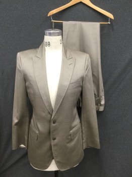 DOLCE & GABBANA, Beige, Silk, Wool, Solid, Single Breasted, Collar Attached, Peaked Lapel, Hand Picked Collar/Lapel, 3 Pockets, Long Sleeves