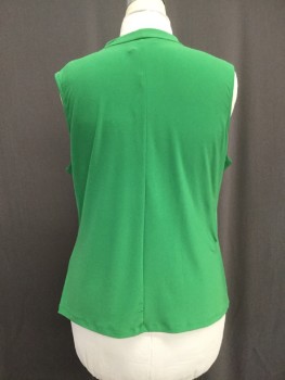 DONNA KARAN, Green, Polyester, Solid, Knit Fabric with V.neck, Twist at Center Front, , Sleeveless