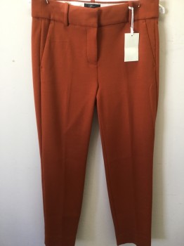 Womens, Slacks, JCREW, Rust Orange, Polyester, Viscose, Solid, 4, Flat Front, Two Inch Waist Band, Creased Legs, Ankle Length