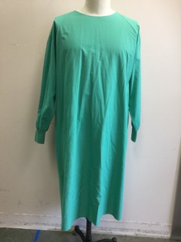 Unisex, Surgical Gown, LANDAU, Green, White, Polyester, Cotton, Solid, L, Raglan Long Sleeves, Ribbed Knit Cuffs, White Twill Tape Crew Neck, White Twill Back Ties