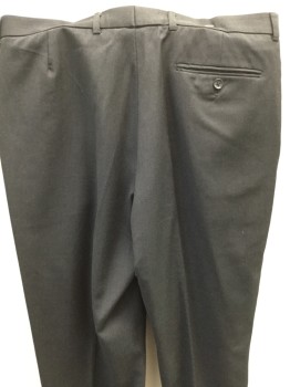 MARKS & SPENCER, Charcoal Gray, Wool, Solid, Single Pleat, Zip Front, Belt Loops, 3 Pockets, Button Tab, Cuffed