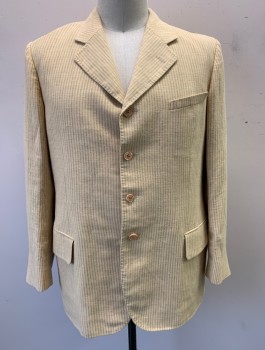 SIAM COSTUMES , Butter Yellow, Lt Olive Grn, Cotton, Stripes - Vertical , Single Breasted, 4 Buttons, Notched Lapel, 3 Pockets, Made To Order Sack Suit