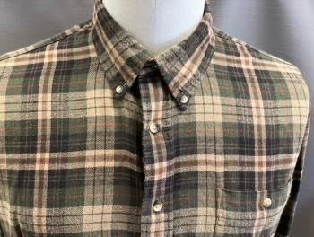 ARROW, Camel Brown, Olive Green, Black, Red, Cotton, Plaid, Button Front, Button Down Collar, Long Sleeves, 1 Pocket,