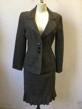 CLASSIQUES, Brown, Black, Viscose, Wool, Stripes, Vertical Woven Stripe, Single Breasted, 3 Buttons,  Clover Leaf Collar, Pleated Collar Attached, Long Sleeves, 2 Pockets, Self Attached Back Waist Belt