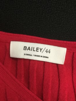 BAILEY 44, Fuchsia Pink, Viscose, Synthetic, Solid, Rib Knit, Long Sleeves with a Flair at Cuff