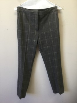 ZARA, Gray, Beige, Charcoal Gray, Polyester, Viscose, Plaid-  Windowpane, Gray with Beige and Charcoal Windowpane, Mid Rise, Tapered Leg, 1" Wide Black Elastic Panel at Center Back Waist, Zip Fly, 4 Pockets