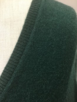 C BY BLOOMINGDALES, Forest Green, Cashmere, Solid, Knit, Long Sleeves, V-neck