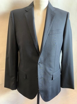 J CREW, Black, Wool, Solid, Single Breasted, 2 Buttons,  Notched Lapel, Top Stitch, 3 Pockets, Double Back Vent