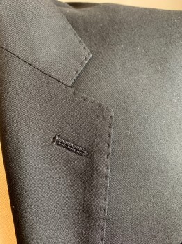 J CREW, Black, Wool, Solid, Single Breasted, 2 Buttons,  Notched Lapel, Top Stitch, 3 Pockets, Double Back Vent