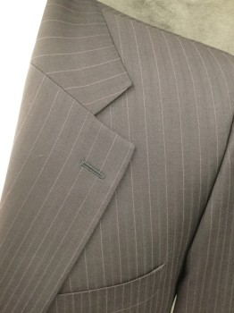 HUGO BOSS, Black, Purple, Wool, Stripes, Black with Darker Black and Purple Stripes, Single Breasted, Collar Attached, Notched Lapel, 2 Buttons,  3 Pockets