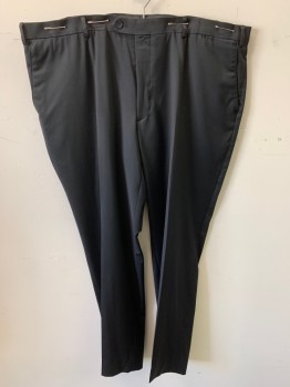 KENNETH COLE, Black, Synthetic, Solid, Zip Front, Flat Front, Extended Waistband, 4 Pockets, 2 Buttons, Crease