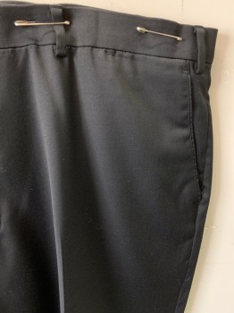 KENNETH COLE, Black, Synthetic, Solid, Zip Front, Flat Front, Extended Waistband, 4 Pockets, 2 Buttons, Crease