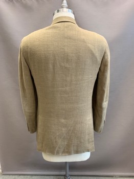 FACCONABLE, Khaki Brown, Rayon, Self Woven Pattern, Notched Lapel, Single Breasted, Button Front, 3 Buttons, 3 Pockets
