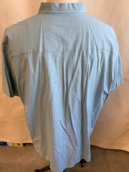 Mens, Casual Shirt, VAN HEUSEN, Sea Foam Green, White, Cotton, Polyester, 2 Color Weave, 3XL, Collar Attached, Button Down, Button Front, 1 Pocket, Short Sleeves, Curved Hem