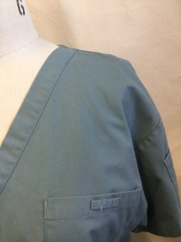 PRO, Sea Foam Green, Polyester, Cotton, Solid, V-neck, 3 Pockets Short Sleeves, 5" Side Split Hem