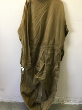 Mens, Coveralls/Jumpsuit, UNIVERSAL OVERALL, Lt Brown, Cotton, Solid, Herringbone, 50 L, Lt Brown Herringbone Weave, Button Front, Collar Attached, 6+ Pockets, Long Sleeves, Aged/Distressed,