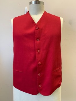 Mens, Suit, Vest, VANETTI, Red, Polyester, Solid, 46, Button Front, 2 Pockets,