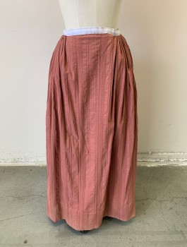 Womens, Historical Fiction Skirt, N/L MTO, Mauve Pink, Cotton, Stripes - Vertical , W:29, Self Stripe Texture, 1" Wide White Grosgrain Waistband, Gathered at Sides and Back, Floor Length, Zipper Added in Back, Built In Petticoat