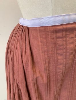 N/L MTO, Mauve Pink, Cotton, Stripes - Vertical , Self Stripe Texture, 1" Wide White Grosgrain Waistband, Gathered at Sides and Back, Floor Length, Zipper Added in Back, Built In Petticoat