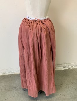 N/L MTO, Mauve Pink, Cotton, Stripes - Vertical , Self Stripe Texture, 1" Wide White Grosgrain Waistband, Gathered at Sides and Back, Floor Length, Zipper Added in Back, Built In Petticoat