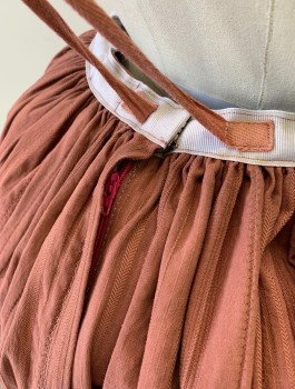 Womens, Historical Fiction Skirt, N/L MTO, Mauve Pink, Cotton, Stripes - Vertical , W:29, Self Stripe Texture, 1" Wide White Grosgrain Waistband, Gathered at Sides and Back, Floor Length, Zipper Added in Back, Built In Petticoat