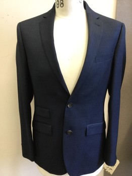 TED BAKER, Navy Blue, Black, Wool, Check , 2 Buttons,  4 Pockets, Notched Lapel,