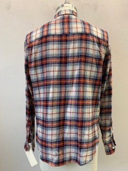 FRAME, Rust Orange, Beige, Navy Blue, Blue, Yellow, Cotton, Plaid, Button Front, Collar Attached, Long Sleeves,