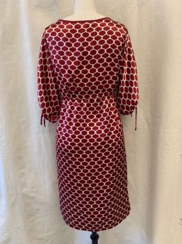 Womens, Dress, Long & 3/4 Sleeve, PLANET FUNK, Red Burgundy, Off White, Polyester, Polka Dots, L, V-neck, Drawstring Under Chest, 3/4 Sleeve, Gathered Adjustable Cuff
*Yellow Stains on Back