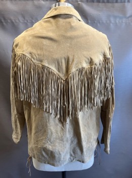 SCULLY, Lt Beige, Suede, Yoke With Fringe, Lacing At Neck CF, Sides Lace Up, C.A.,