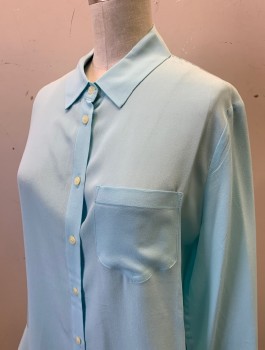 MADEWELL, Baby Blue, Silk, Solid, Long Sleeves, Button Front, Collar Attached, 1 Patch Pocket