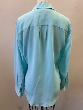 Womens, Blouse, MADEWELL, Baby Blue, Silk, Solid, XS, Long Sleeves, Button Front, Collar Attached, 1 Patch Pocket