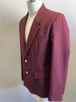 EXECUTIVE APPAREL, Maroon Red, Polyester, Solid, SB. 2 Btns, Notched Lapel, 2 Flap Pkts, 1 Chest Welt Pocket, CB Vent