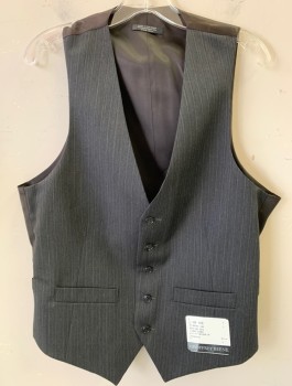 Mens, Suit, Vest, GEOFFREY BEENE, Charcoal Gray, Wool, Stripes, 40, 5 Button, 2 Pocket