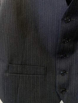 Mens, Suit, Vest, GEOFFREY BEENE, Charcoal Gray, Wool, Stripes, 40, 5 Button, 2 Pocket