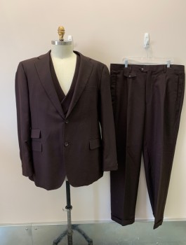Mens, Suit, Jacket, APOLLO KING, Dk Brown, Wool, Solid, 42/35, 50L, Single Breasted, 2 Buttons, Notched Lapel, 4 Pockets,