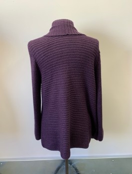 KAREN SCOTT, Aubergine Purple, Acrylic, Polyester, Solid, Knit, Shawl Lapel, 2 Pockets,