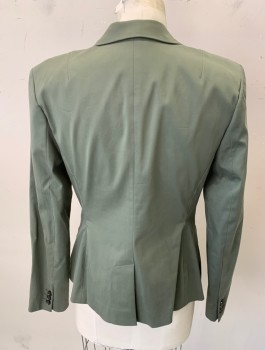Womens, Blazer, BANANA REPUBLIC, Lt Olive Grn, Cotton, Solid, Sz.6, Single Breasted, Thin Peaked Lapel, 1 Button, 3 Pockets, Olive Lining