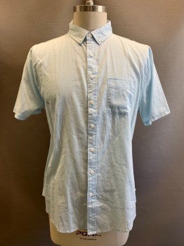 ONIA, Baby Blue, Linen, Cotton, Solid, S/S, Button Front, Collar Attached, Chest Pocket