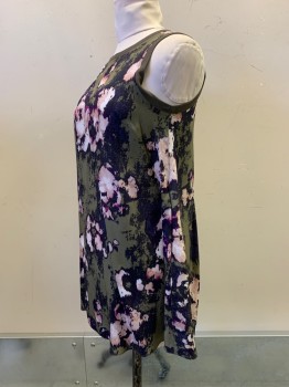 ENZA COSTA, Olive Green, Black, Ballet Pink, Magenta Purple, Navy Blue, Cupro, Abstract , Sleeveless, Crew Neck, Loose Fit, Side Pockets,