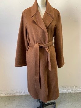 ZARA, Brown, Wool, Solid, Open Center Front with No Closures, Notched Lapel, 2 Welt Pockets at Sides, No Lining, Belt Loops, **With Matching Sash Belt