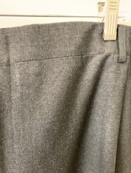 BURBERRYS, Charcoal Gray, Wool, Solid, Zip Front, Tab Closure, Pleat Front, 2 Slant Pockets, 2 1/4" Hem, 2 Back Pockets, Mended Hole