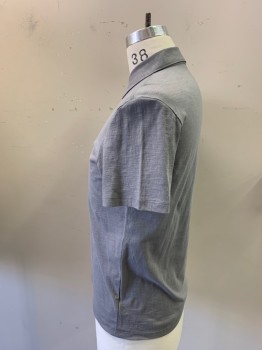 ZACRAY PRELL, Lt Gray, Cotton, Solid, Short Sleeves, Gray Buttons