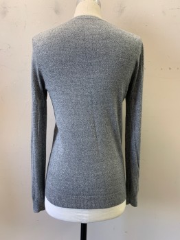 Mens, Pullover Sweater, No Label , Gray, Dk Gray, Cashmere, Silk, 2 Color Weave, M, L/S, V Neck,